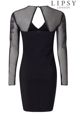 Lipsy Mesh Sleeve Artwork Bodycon Dress